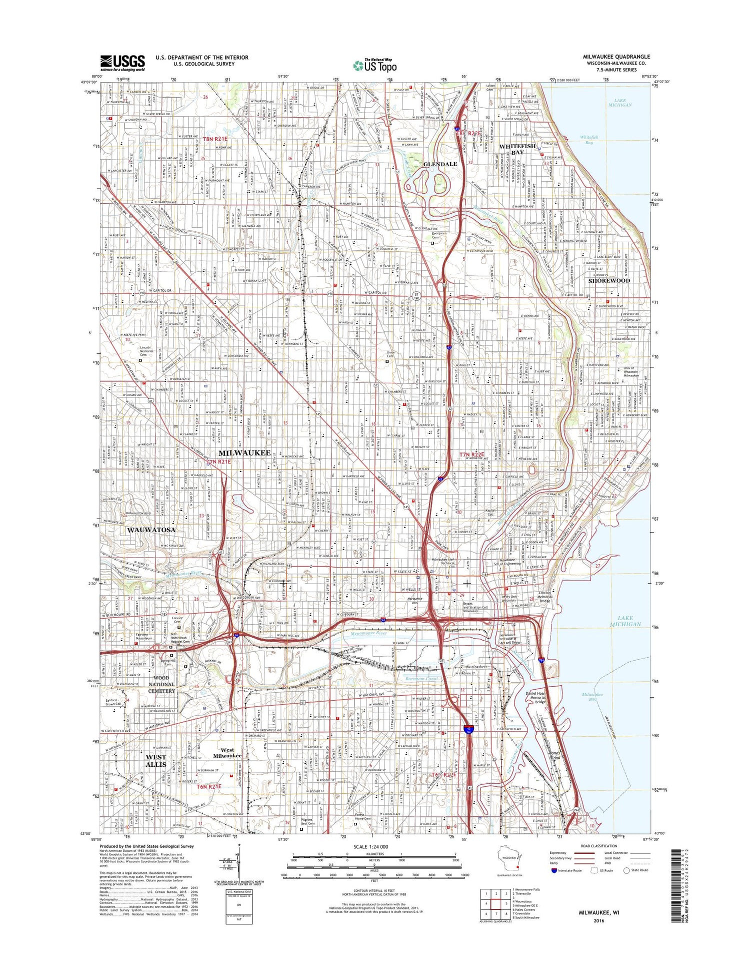 Milwaukee Wisconsin US Topo Map Image