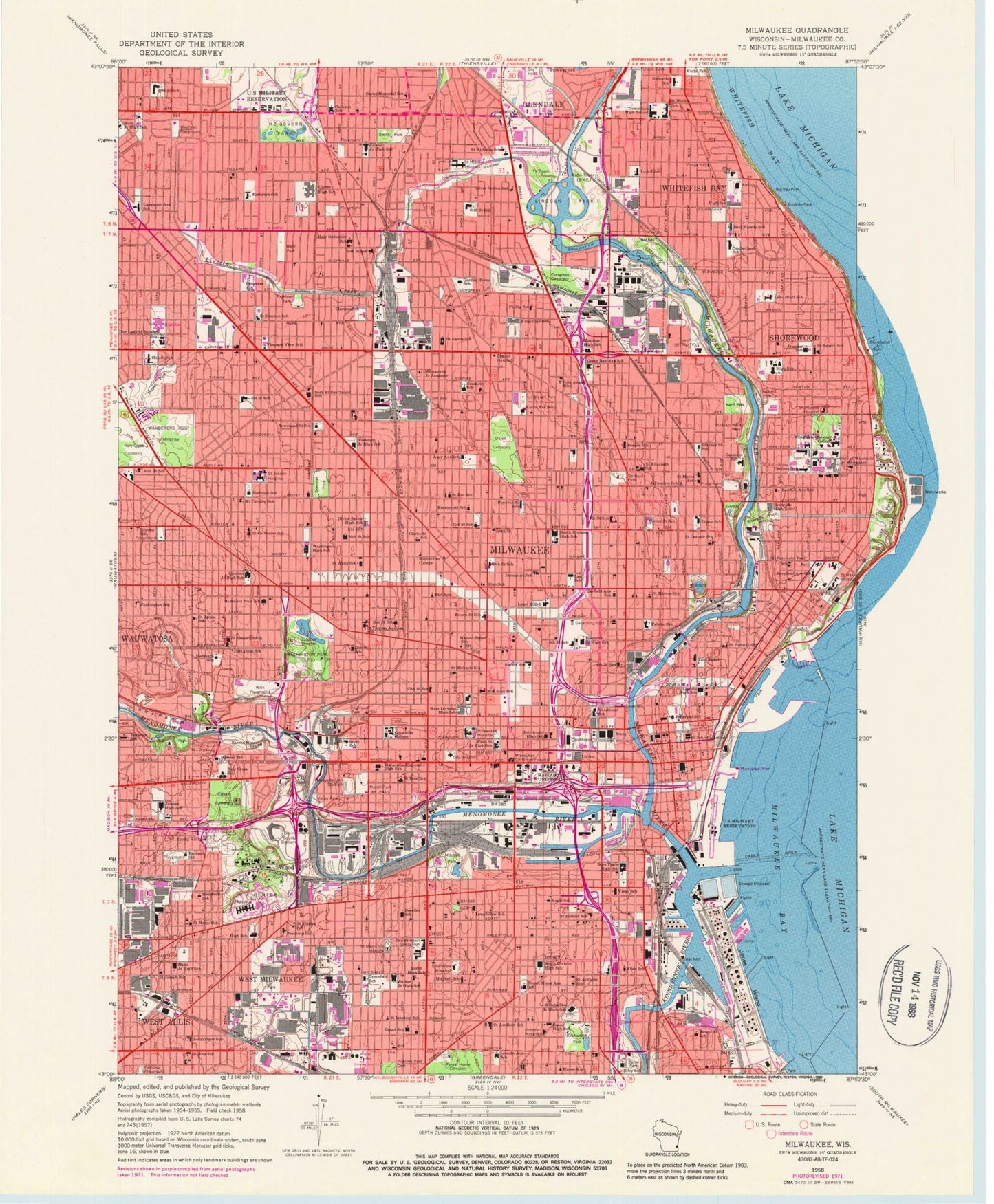 Classic USGS Milwaukee Wisconsin 7.5'x7.5' Topo Map Image