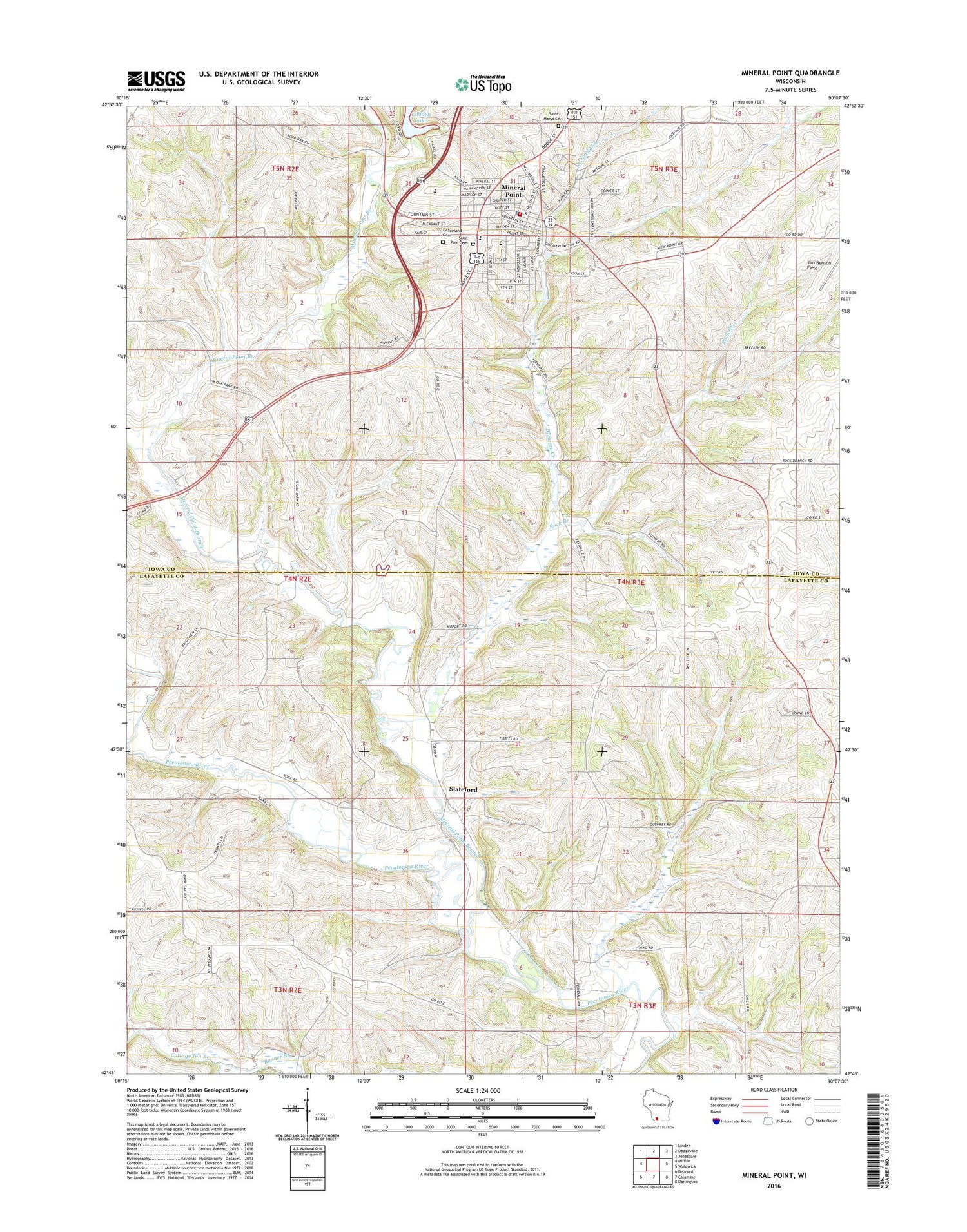 Mineral Point Wisconsin US Topo Map Image