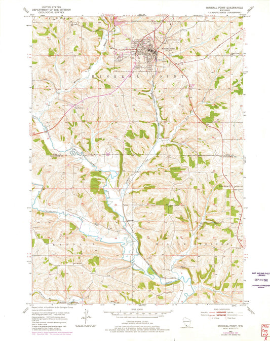 Classic USGS Mineral Point Wisconsin 7.5'x7.5' Topo Map Image