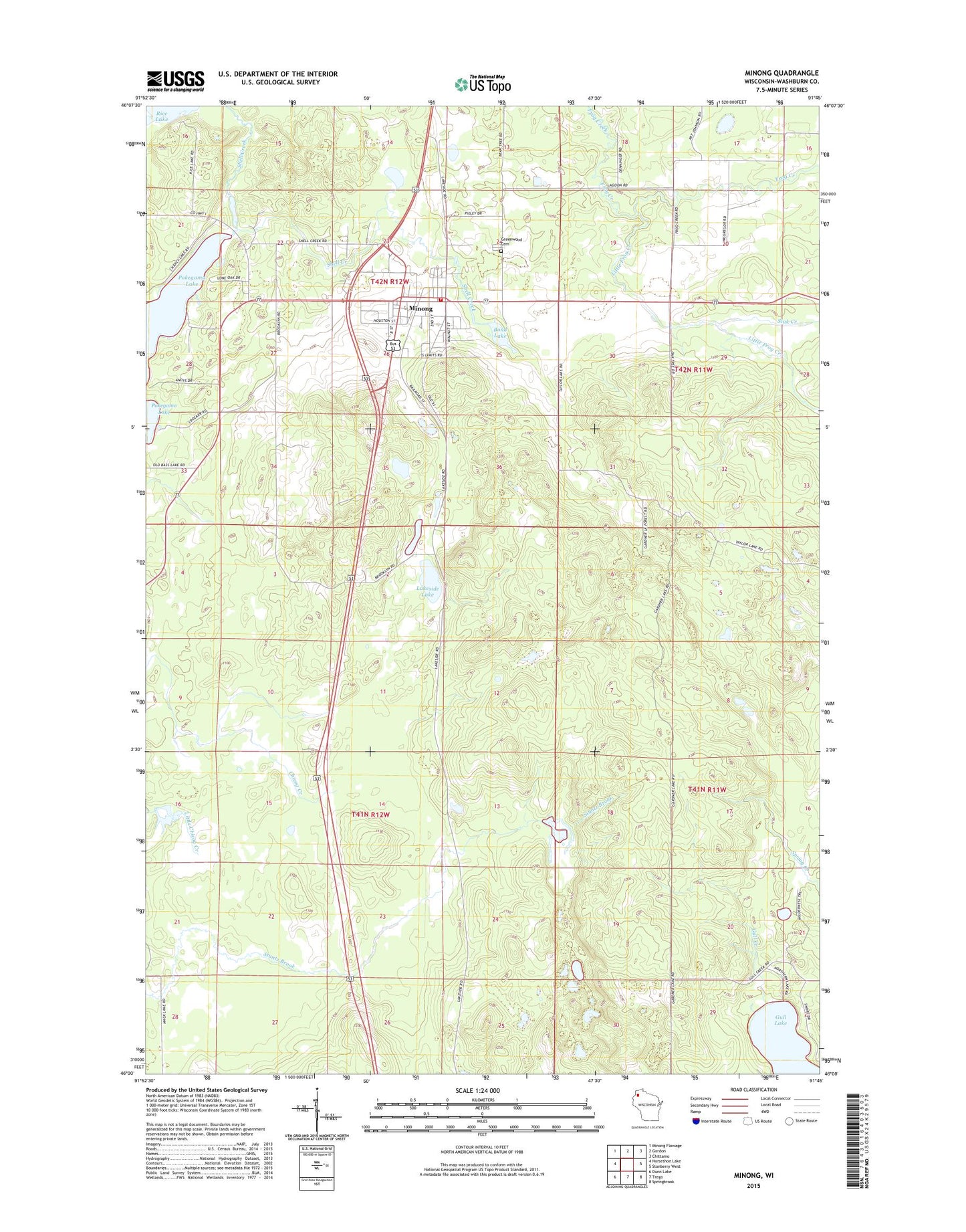 Minong Wisconsin US Topo Map Image