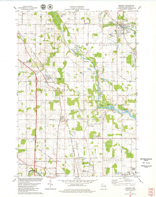 Classic USGS Mishicot Wisconsin 7.5'x7.5' Topo Map Image