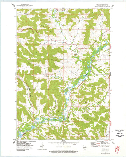 Classic USGS Modena Wisconsin 7.5'x7.5' Topo Map Image