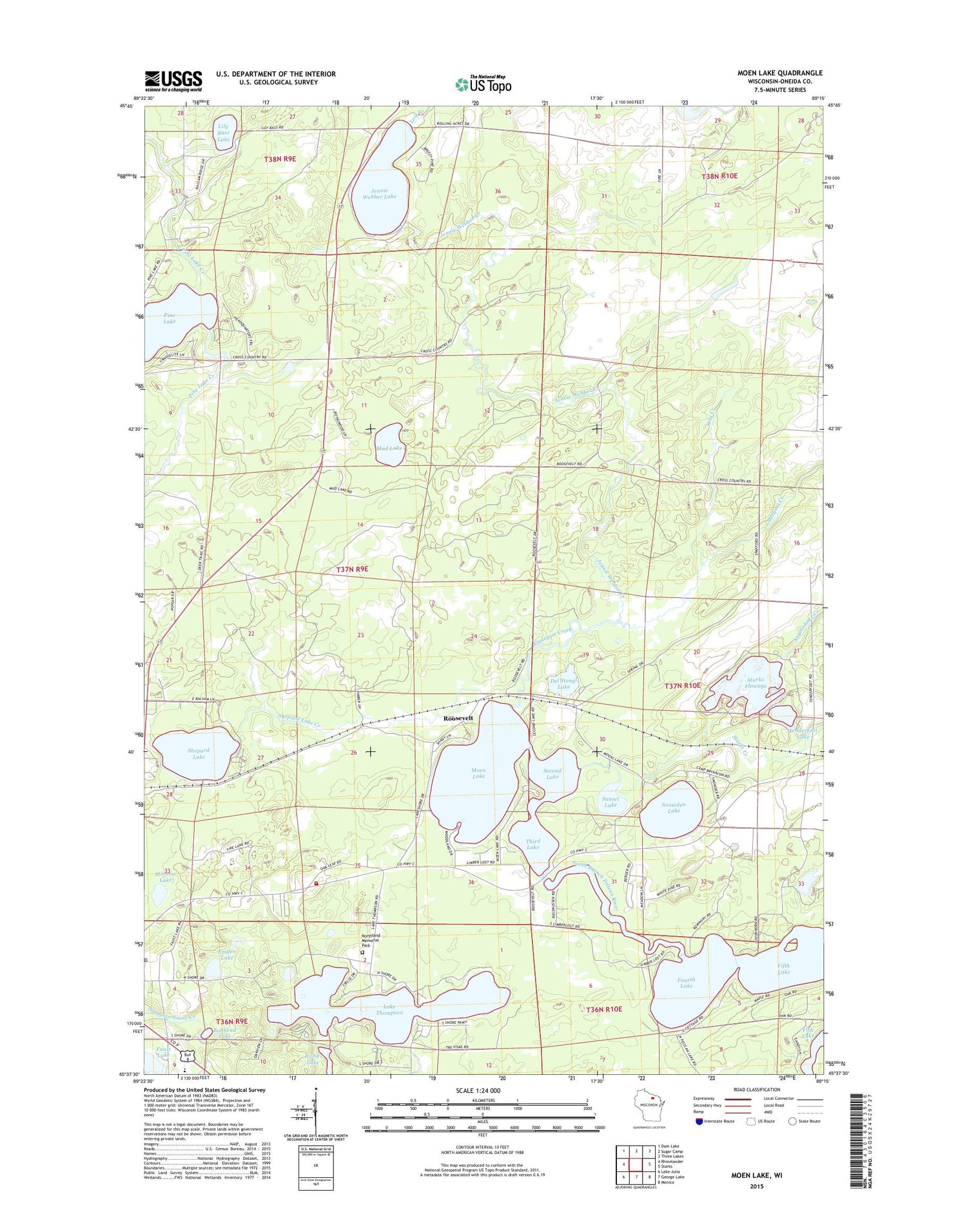 Moen Lake Wisconsin US Topo Map Image