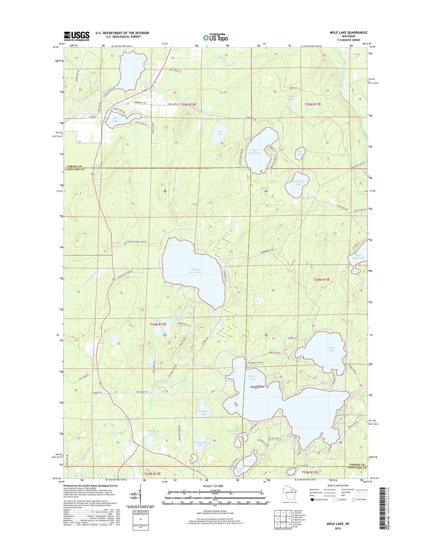 Mole Lake Wisconsin US Topo Map Image