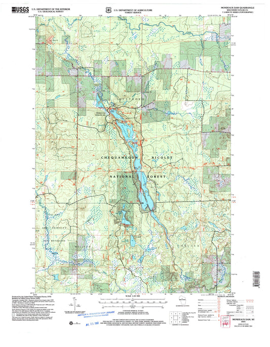 Classic USGS Mondeaux Dam Wisconsin 7.5'x7.5' Topo Map Image