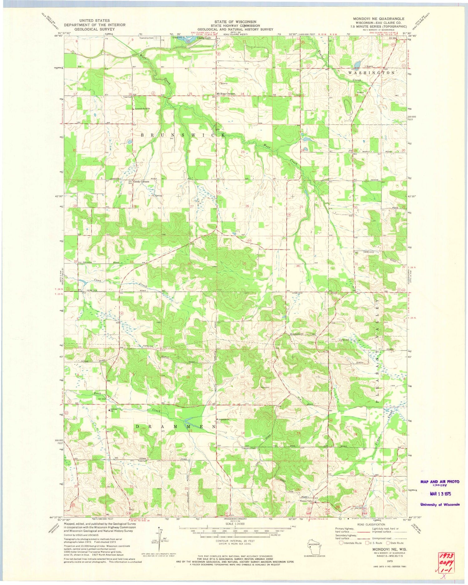 Classic USGS Mondovi NE Wisconsin 7.5'x7.5' Topo Map Image