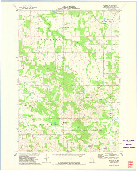 Classic USGS Mondovi NE Wisconsin 7.5'x7.5' Topo Map Image