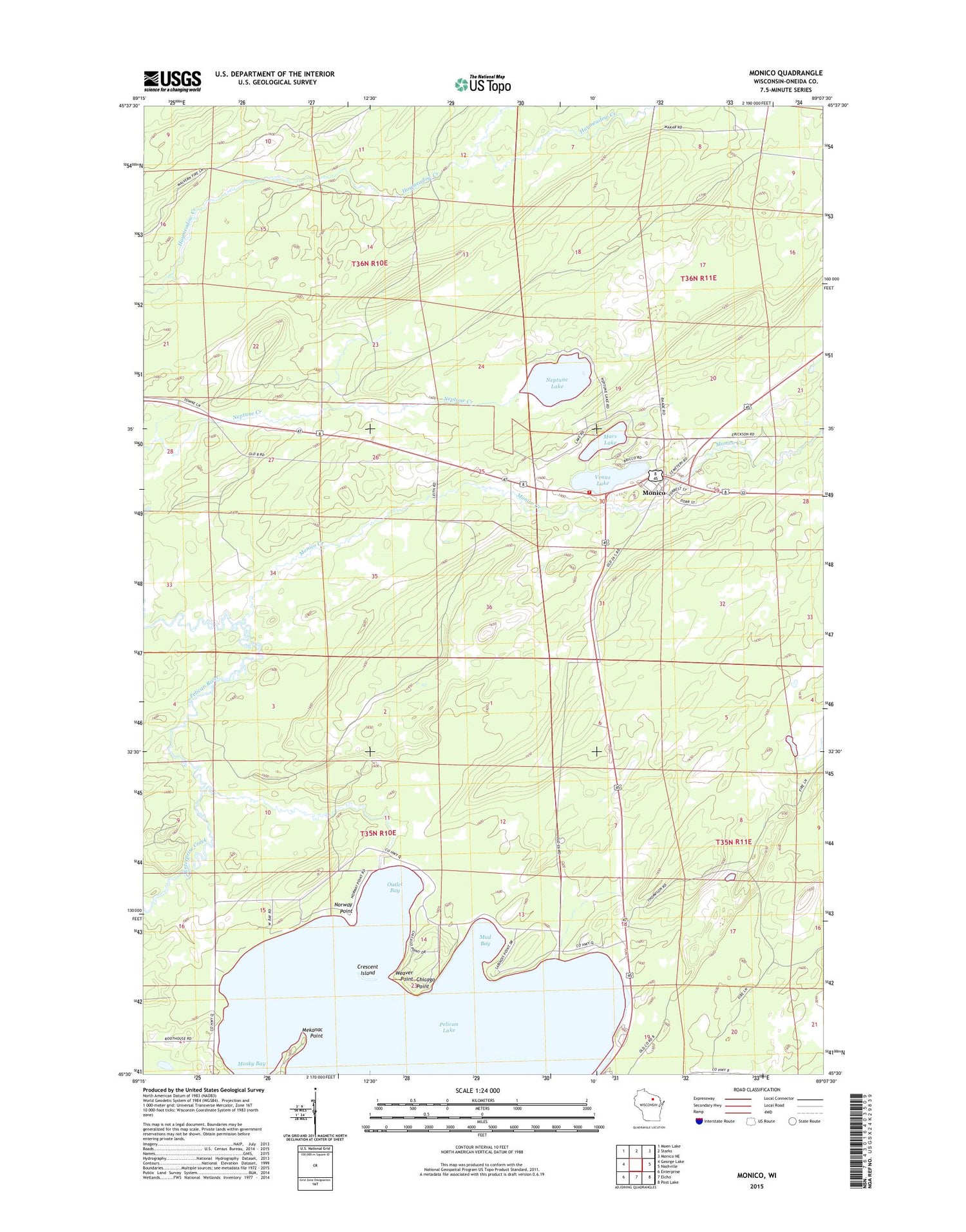 Monico Wisconsin US Topo Map Image