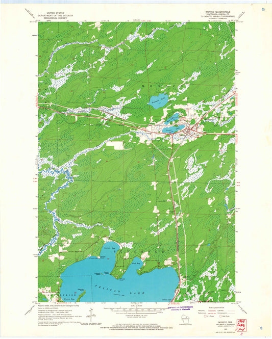 Classic USGS Monico Wisconsin 7.5'x7.5' Topo Map Image