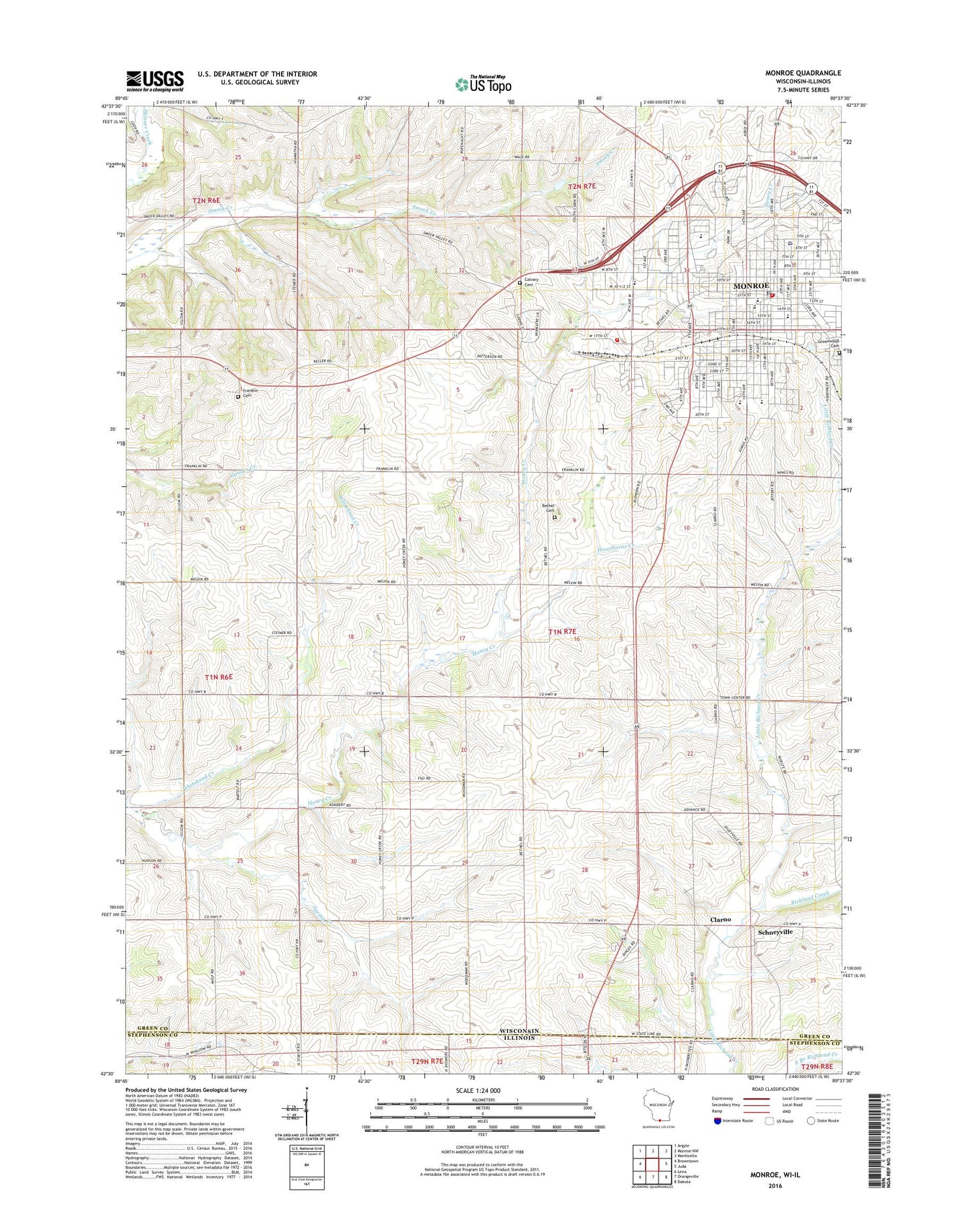Monroe Wisconsin US Topo Map Image