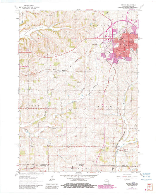 Classic USGS Monroe Wisconsin 7.5'x7.5' Topo Map Image