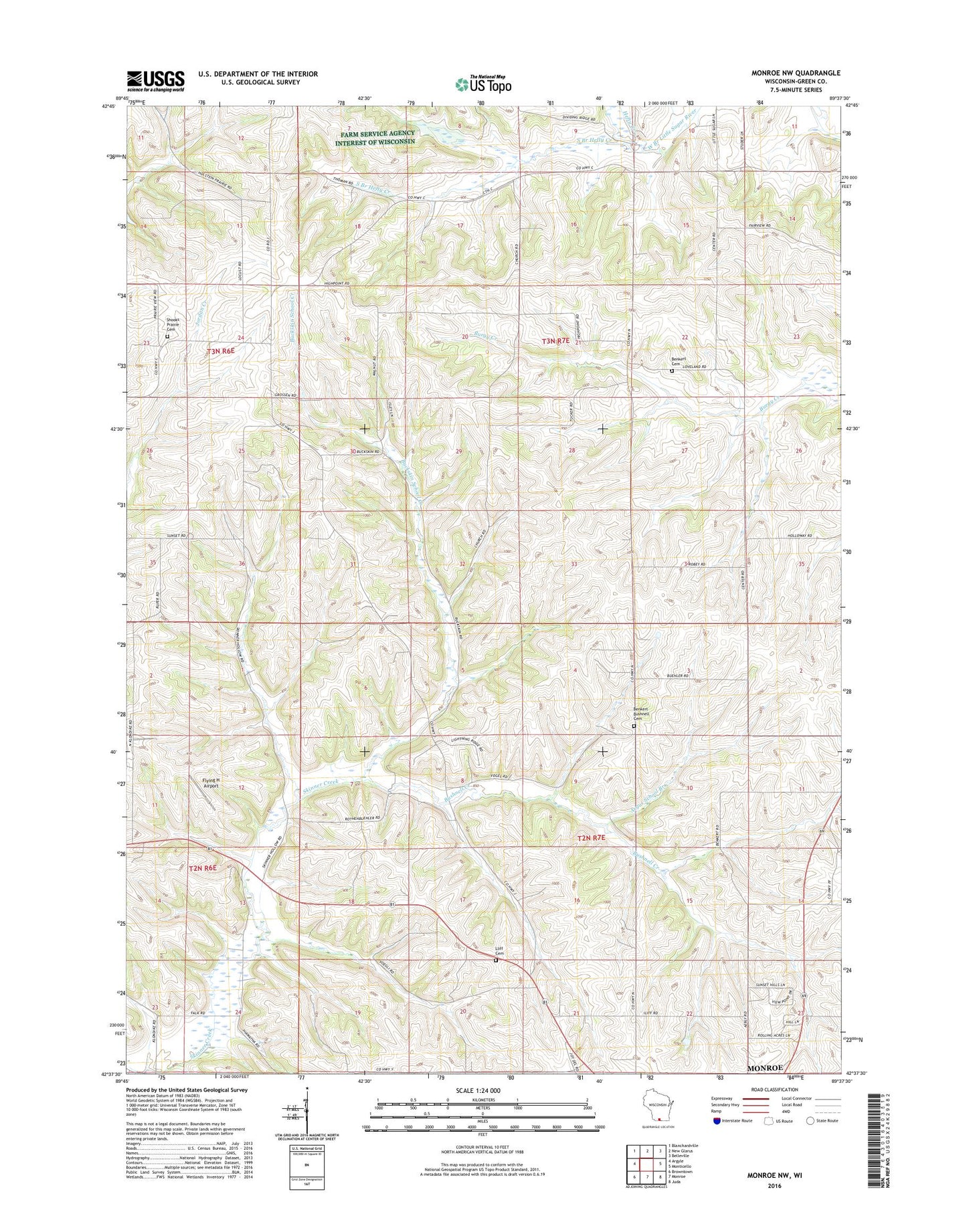 Monroe NW Wisconsin US Topo Map Image