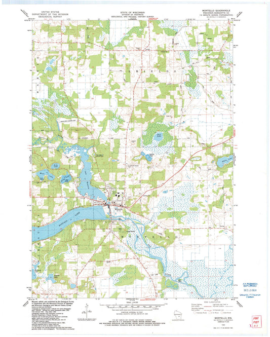 Classic USGS Montello Wisconsin 7.5'x7.5' Topo Map Image
