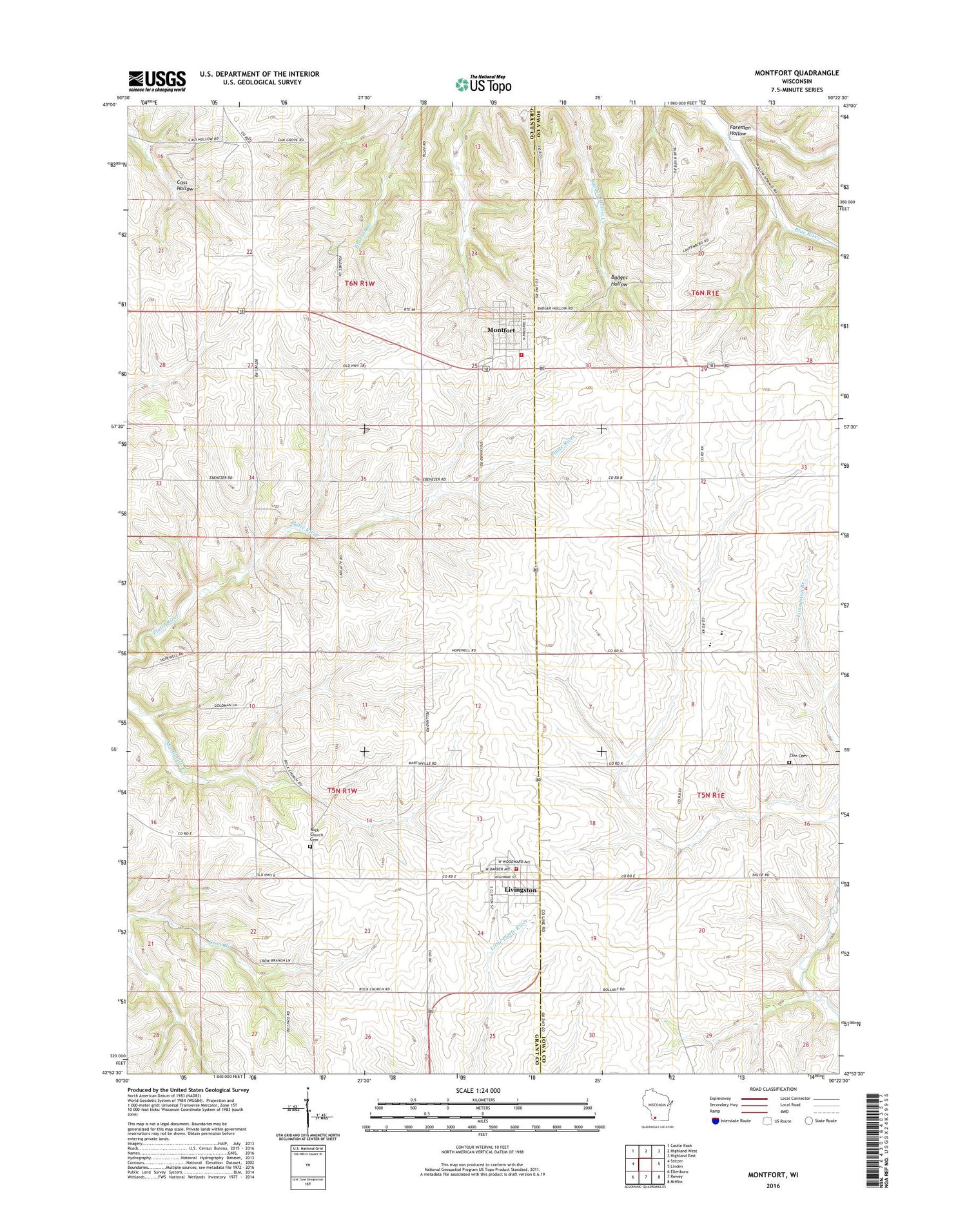 Montfort Wisconsin US Topo Map Image