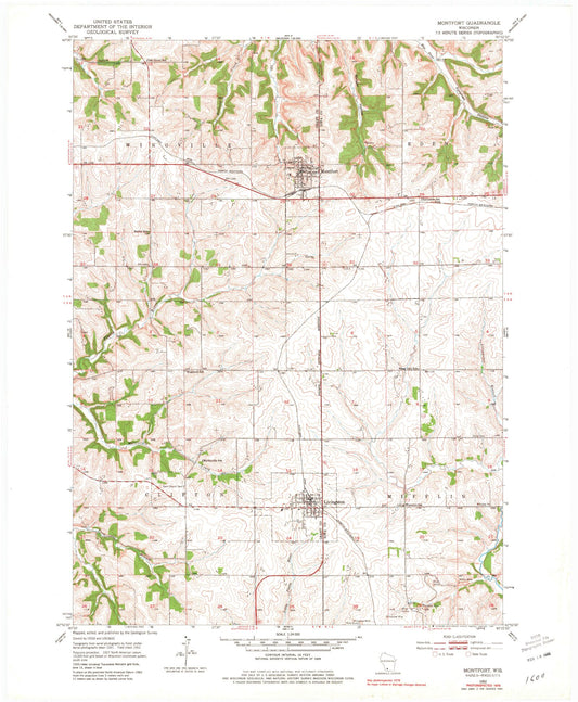 Classic USGS Montfort Wisconsin 7.5'x7.5' Topo Map Image