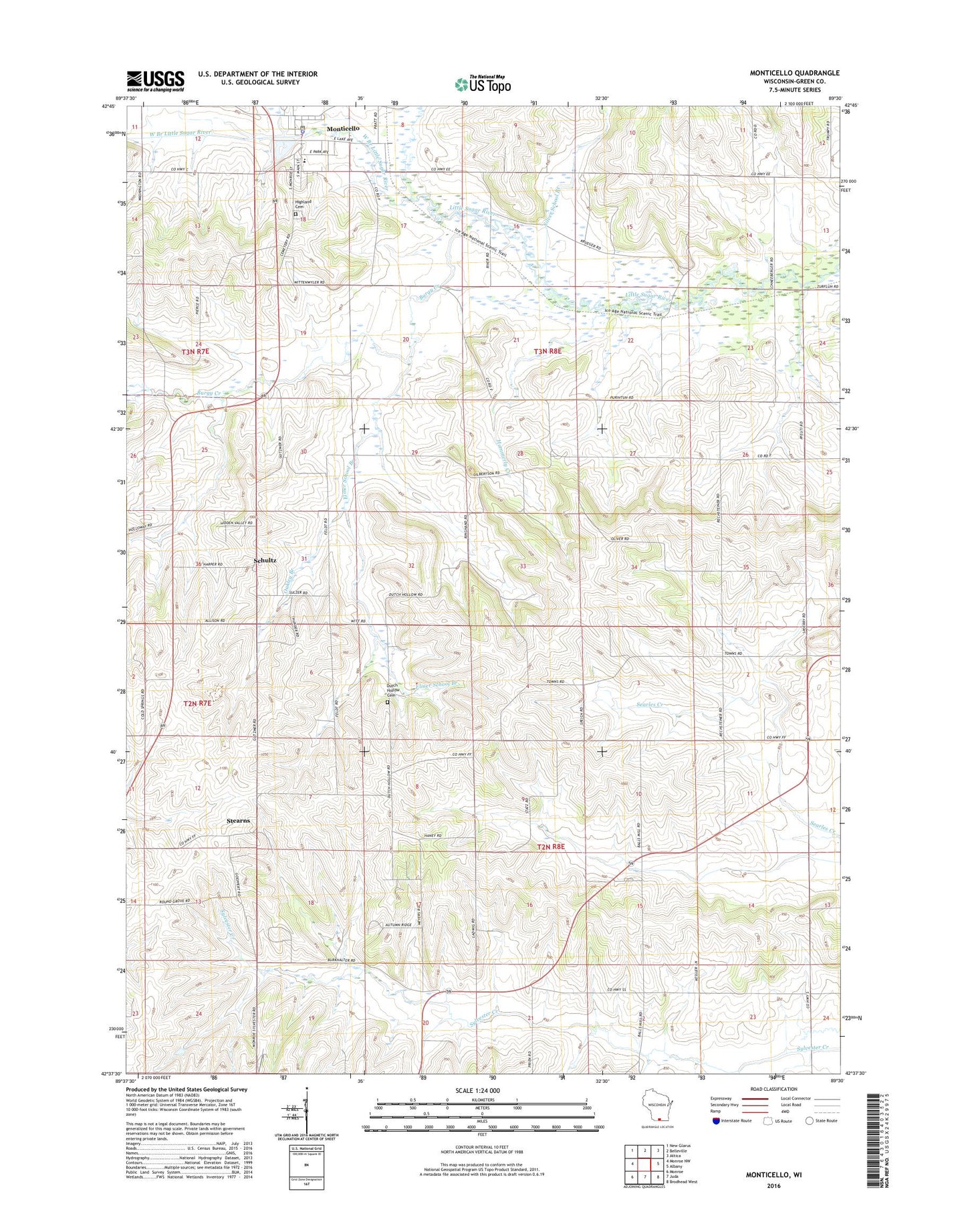 Monticello Wisconsin US Topo Map Image