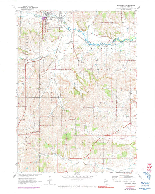 Classic USGS Monticello Wisconsin 7.5'x7.5' Topo Map Image