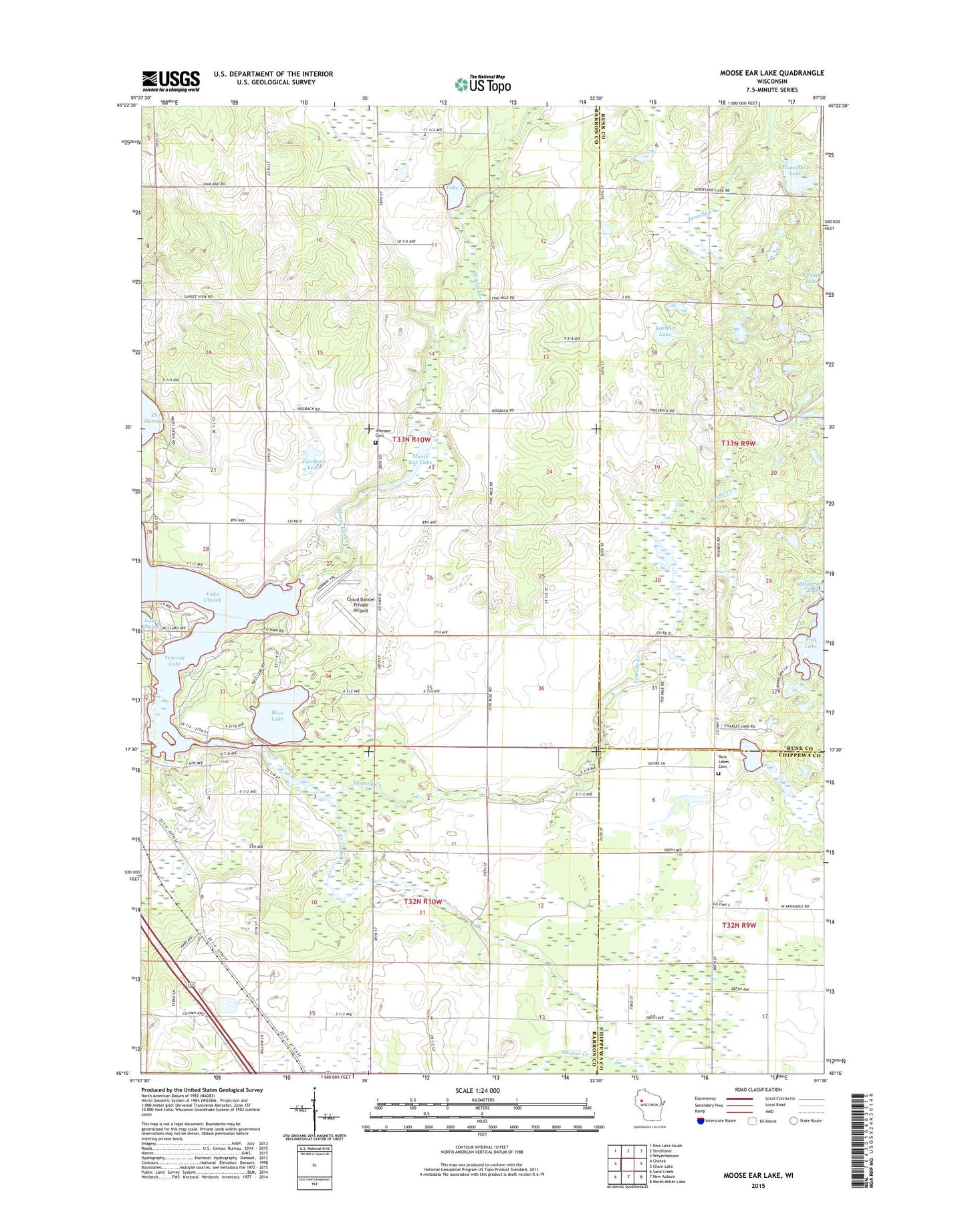 Moose Ear Lake Wisconsin US Topo Map Image