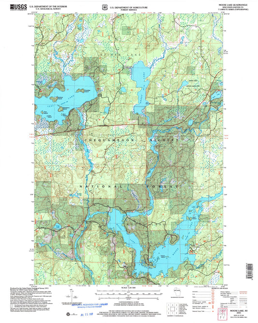 Classic USGS Moose Lake Wisconsin 7.5'x7.5' Topo Map Image
