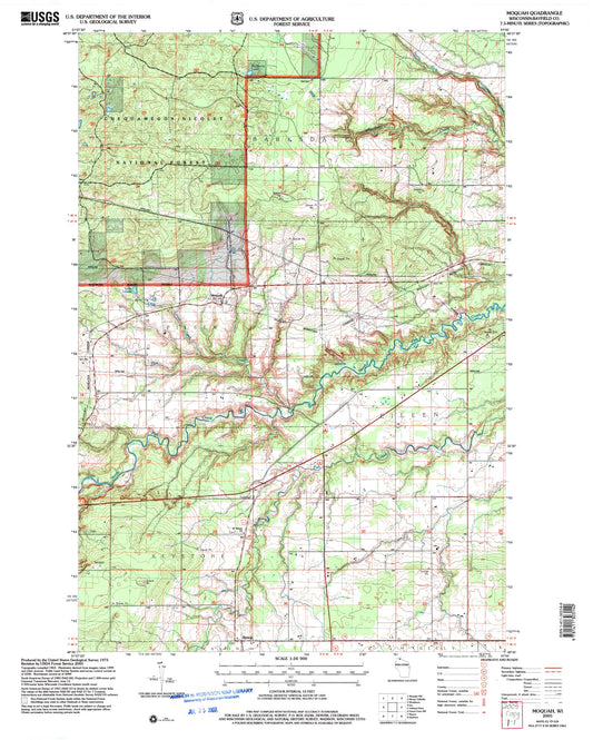 Classic USGS Moquah Wisconsin 7.5'x7.5' Topo Map Image