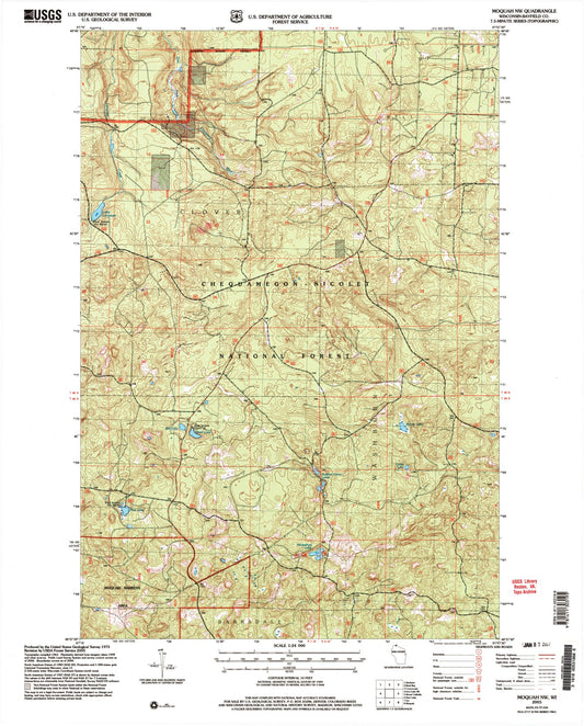 Classic USGS Moquah NW Wisconsin 7.5'x7.5' Topo Map Image
