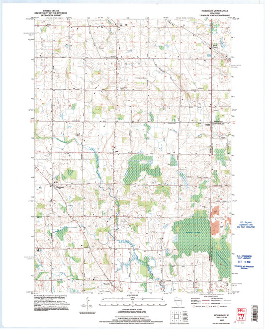 Classic USGS Morrison Wisconsin 7.5'x7.5' Topo Map Image