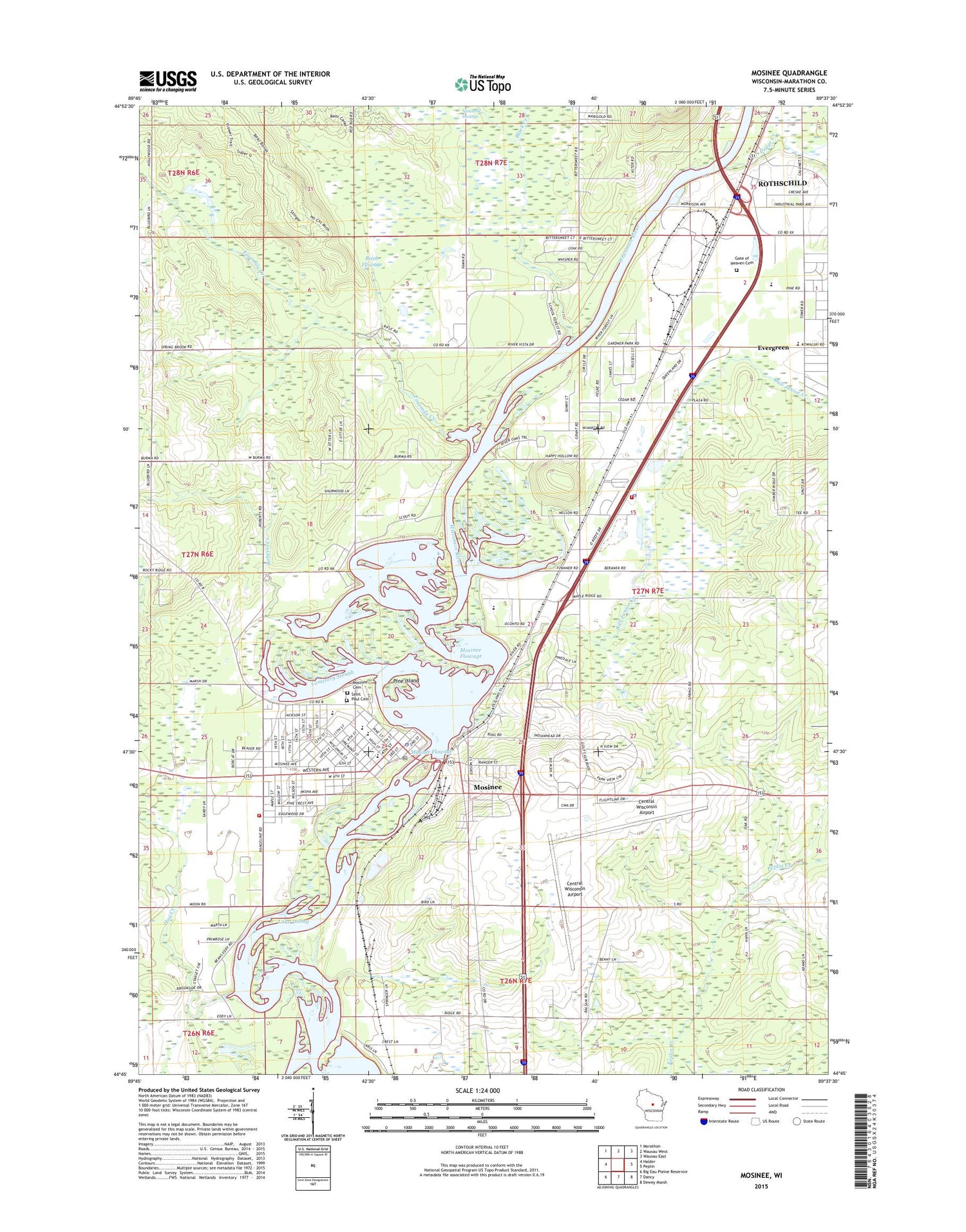 Mosinee Wisconsin US Topo Map Image