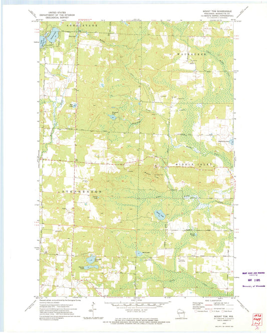 Classic USGS Mount Tom Wisconsin 7.5'x7.5' Topo Map Image