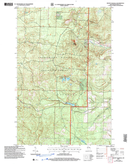 Classic USGS Mount Valhalla Wisconsin 7.5'x7.5' Topo Map Image