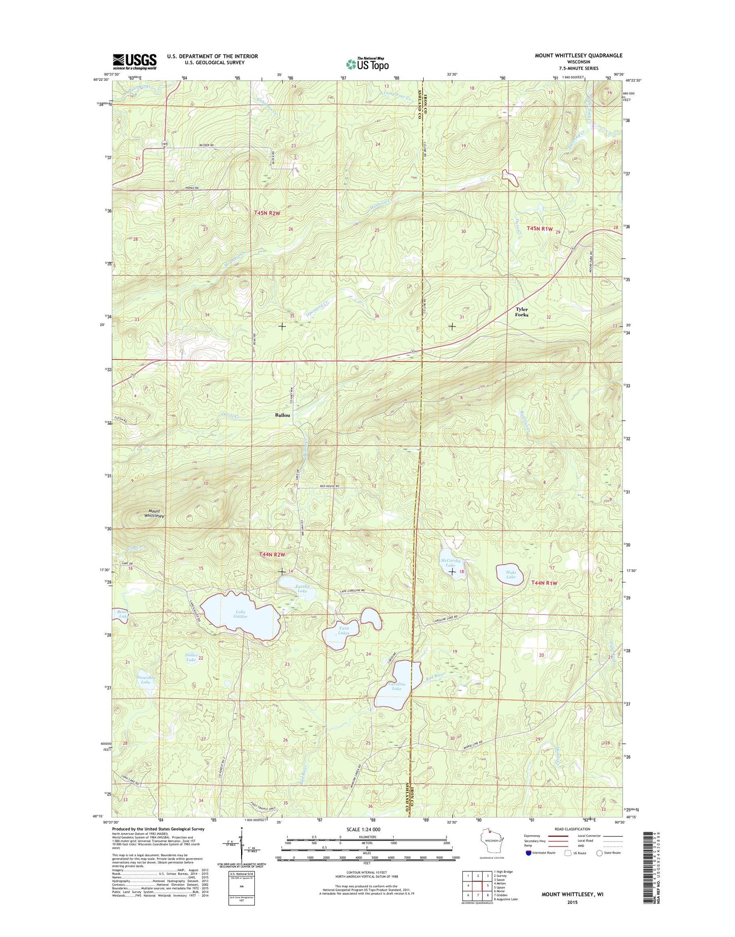 Mount Whittlesey Wisconsin US Topo Map Image