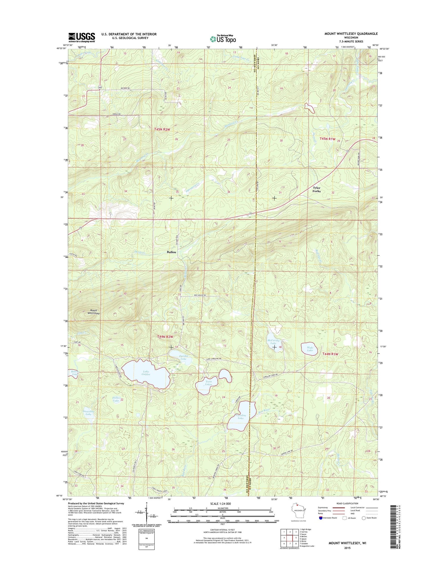 Mount Whittlesey Wisconsin US Topo Map Image