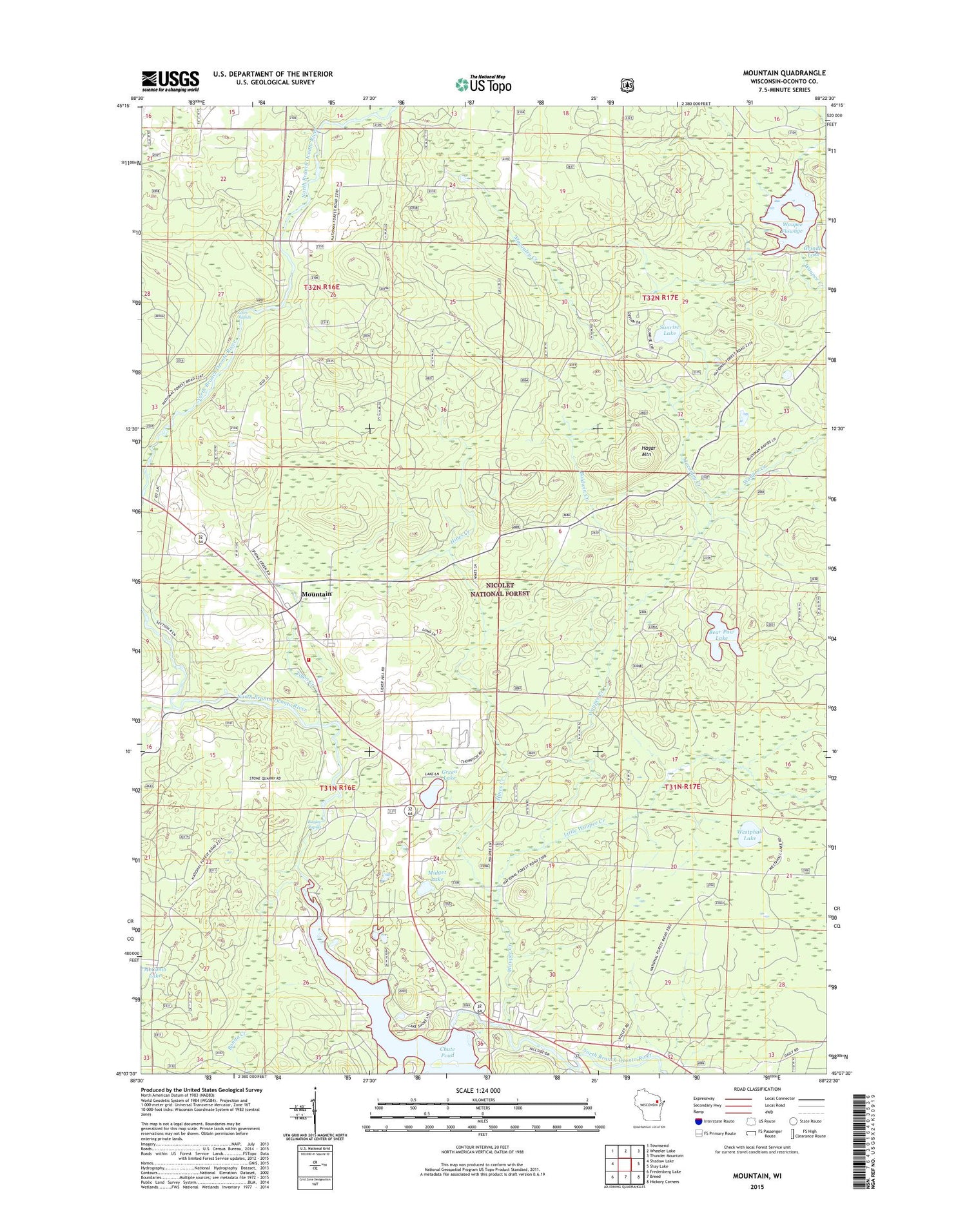 Mountain Wisconsin US Topo Map Image