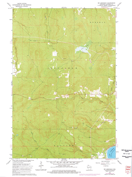 Classic USGS Mount Ashwabay Wisconsin 7.5'x7.5' Topo Map Image