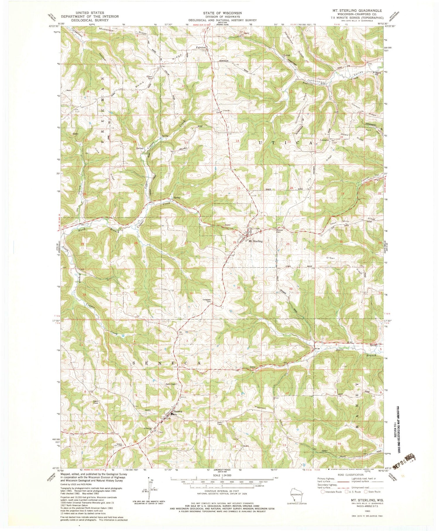 Classic USGS Mount Sterling Wisconsin 7.5'x7.5' Topo Map Image