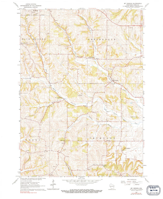 Classic USGS Mount Vernon Wisconsin 7.5'x7.5' Topo Map Image