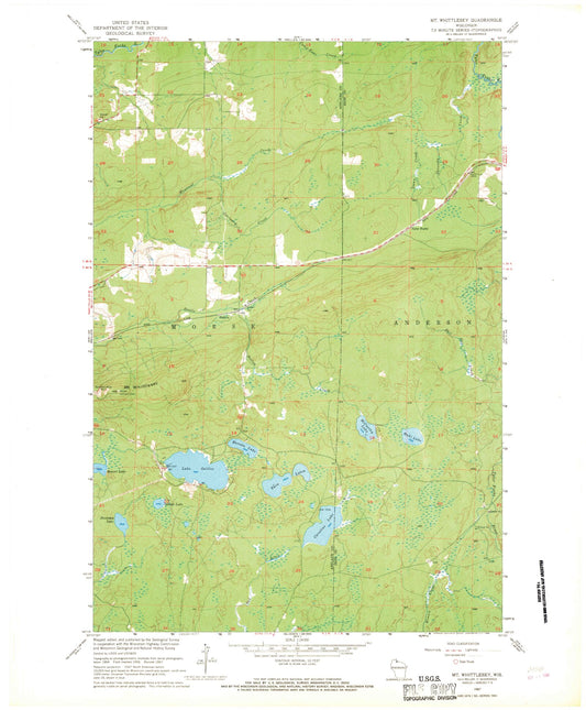 Classic USGS Mount Whittlesey Wisconsin 7.5'x7.5' Topo Map Image