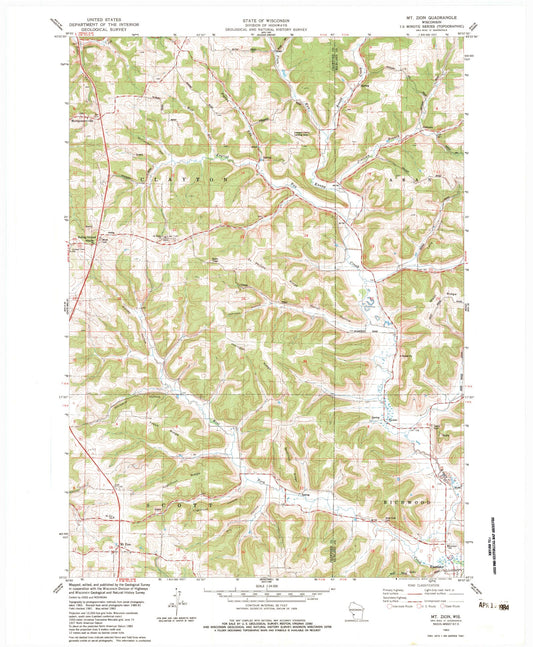 Classic USGS Mount Zion Wisconsin 7.5'x7.5' Topo Map Image