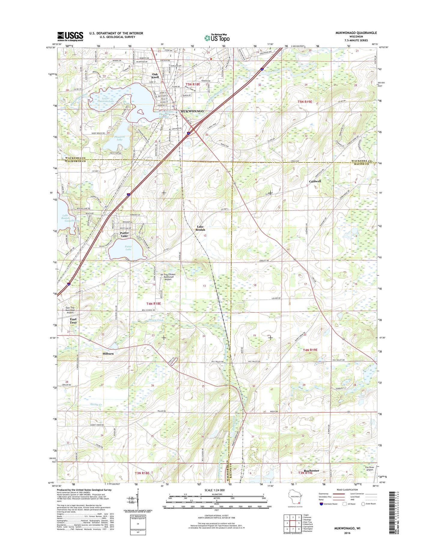 Mukwonago Wisconsin US Topo Map Image