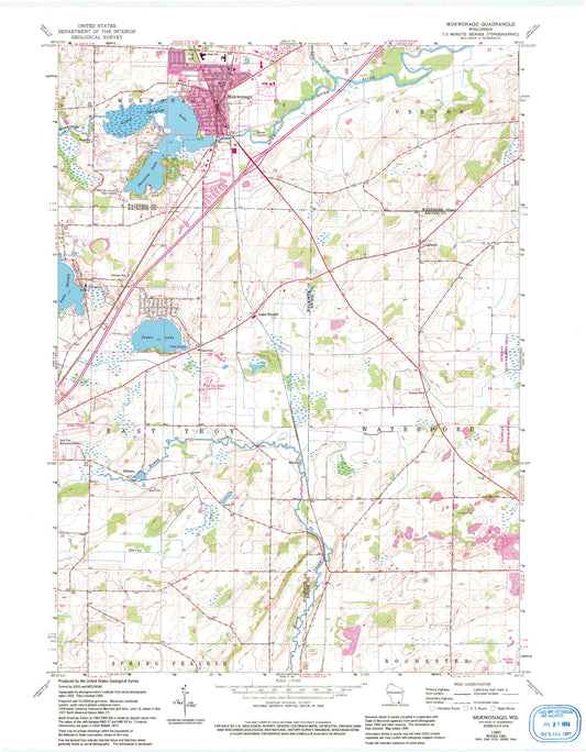 Classic USGS Mukwonago Wisconsin 7.5'x7.5' Topo Map Image