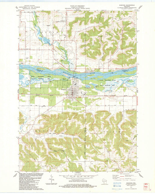 Classic USGS Muscoda Wisconsin 7.5'x7.5' Topo Map Image