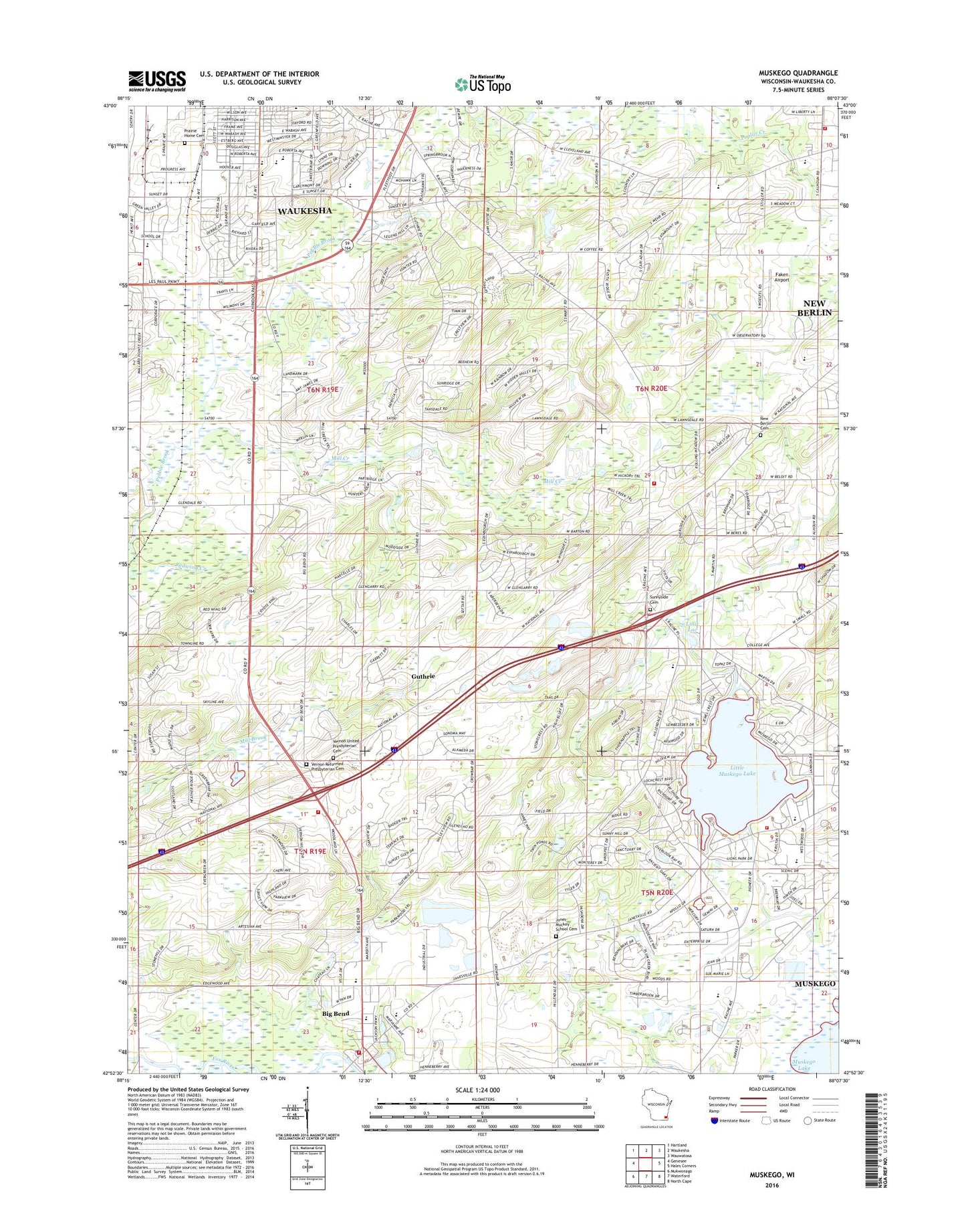 Muskego Wisconsin US Topo Map Image