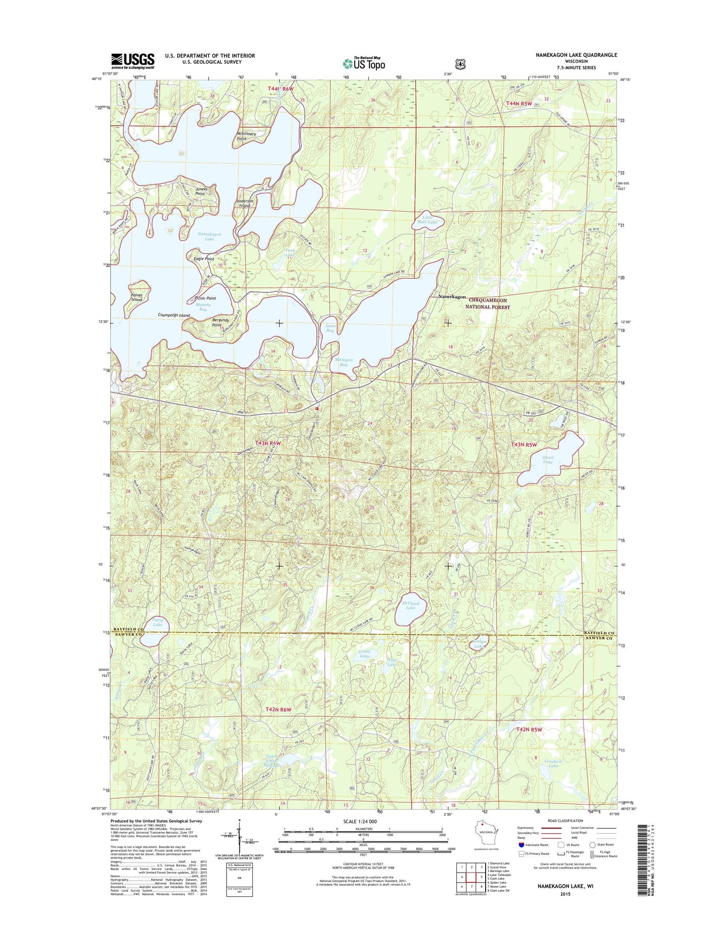 Namekagon Lake Wisconsin US Topo Map Image