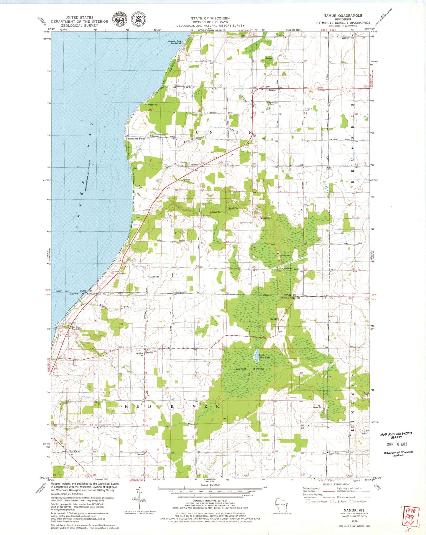 Classic USGS Namur Wisconsin 7.5'x7.5' Topo Map Image