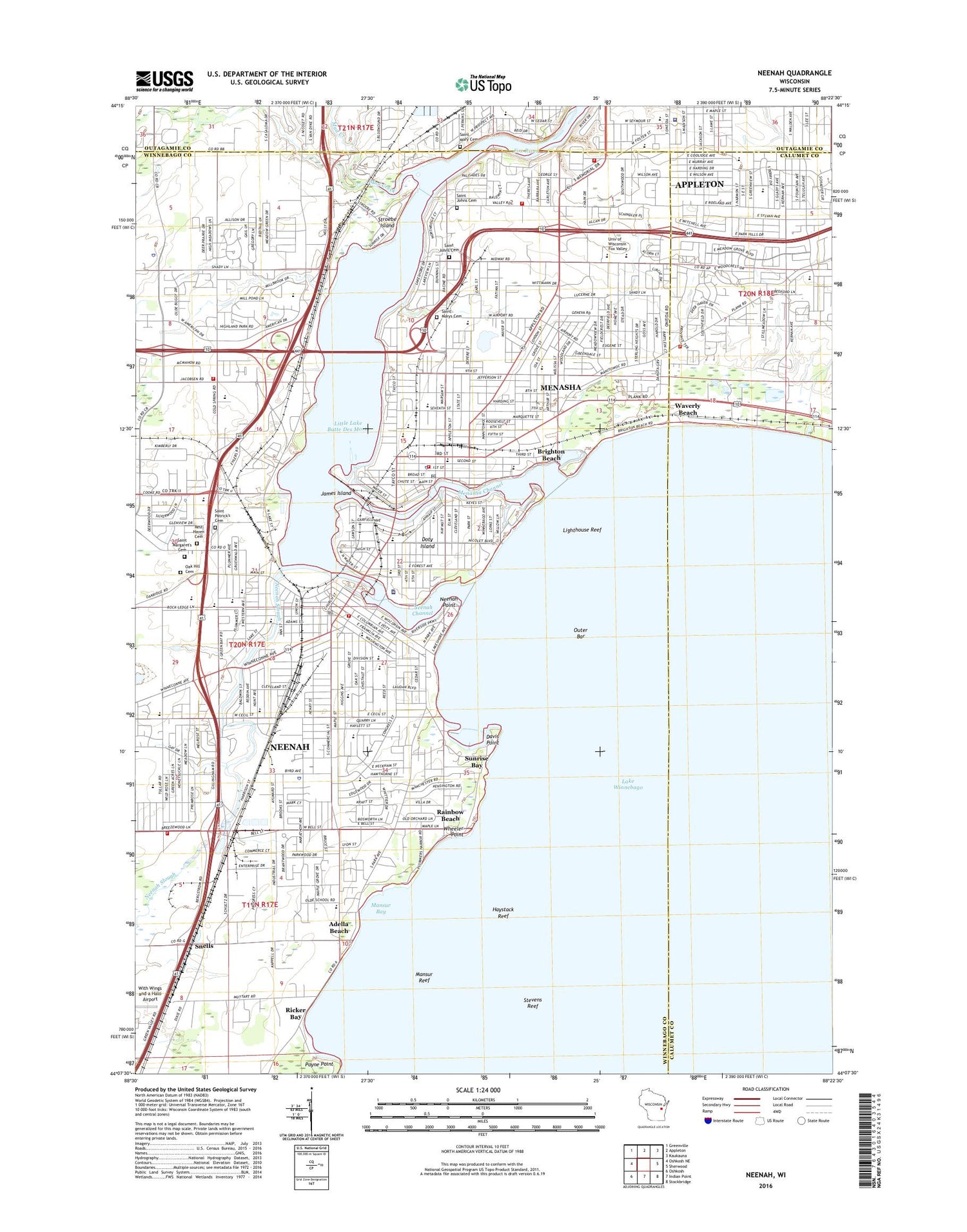 Neenah Wisconsin US Topo Map Image