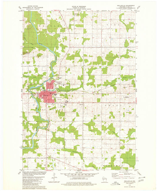 Classic USGS Neillsville Wisconsin 7.5'x7.5' Topo Map Image
