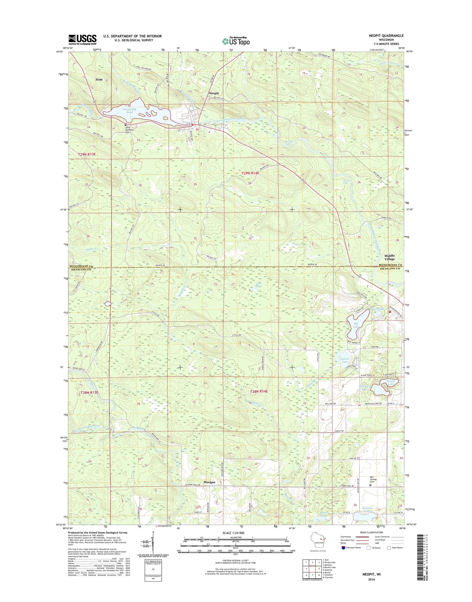 Neopit Wisconsin US Topo Map Image