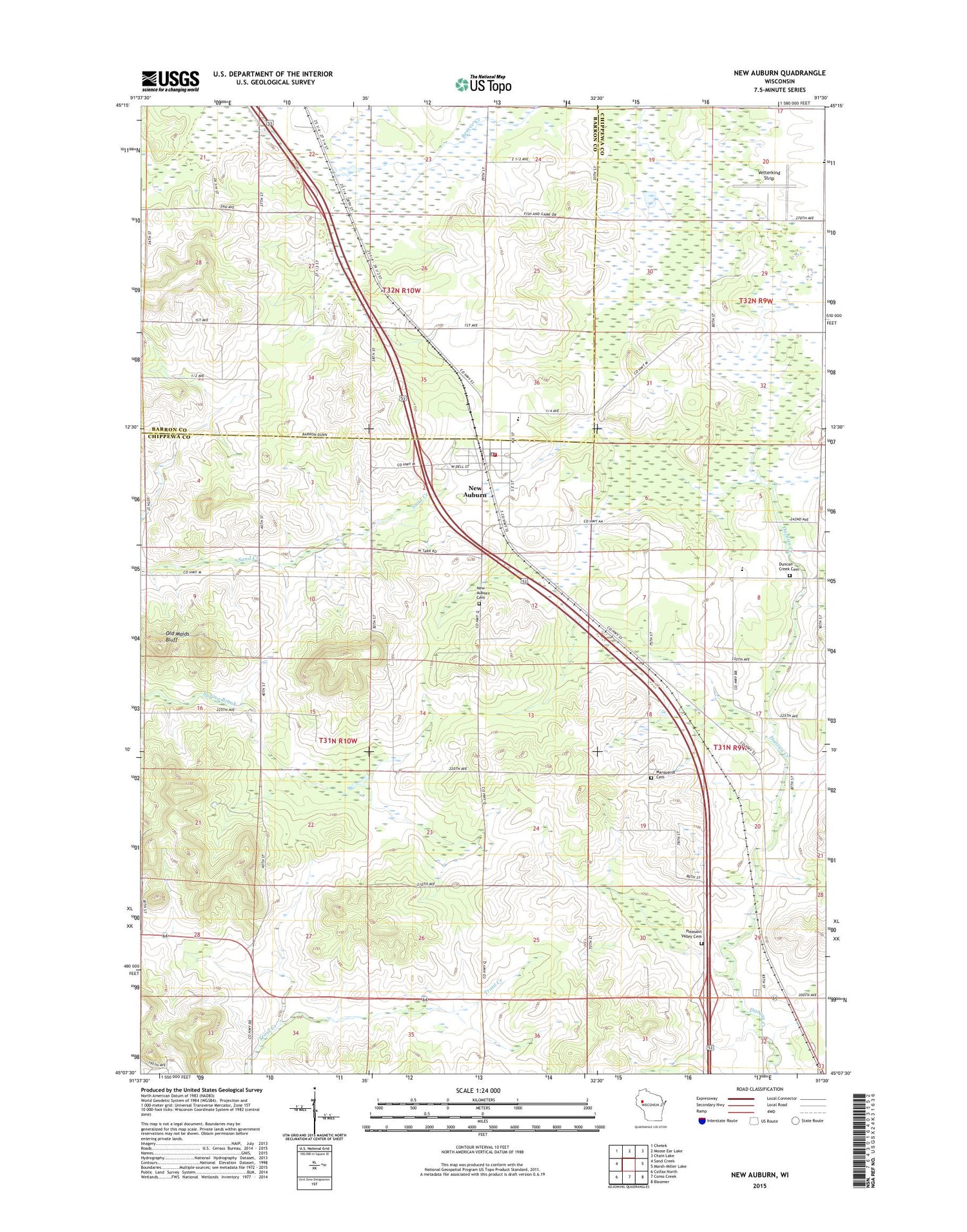 New Auburn Wisconsin US Topo Map Image