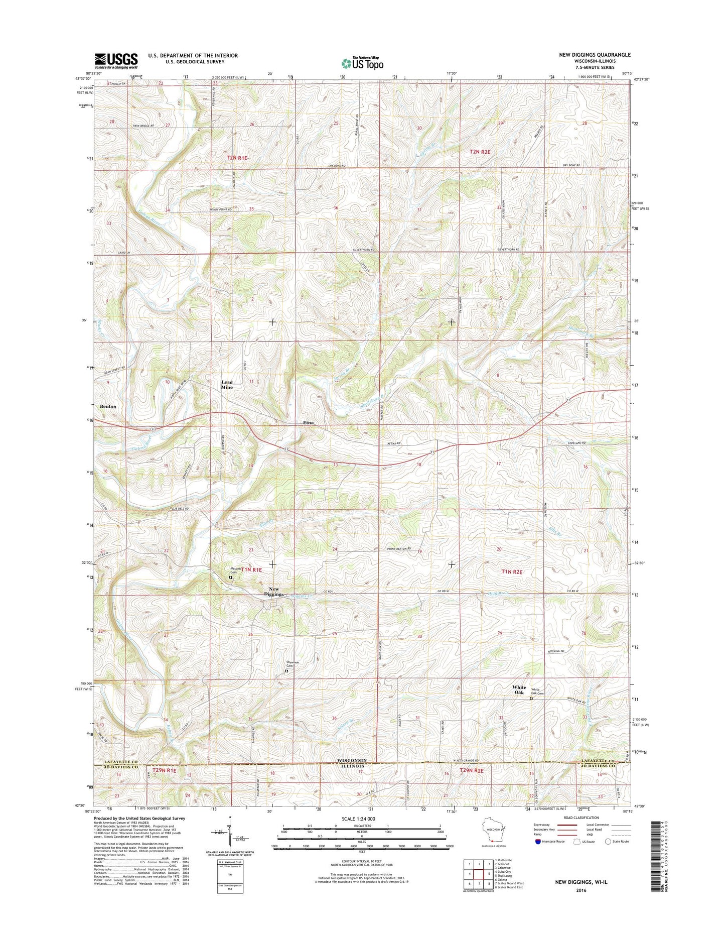 New Diggings Wisconsin US Topo Map Image