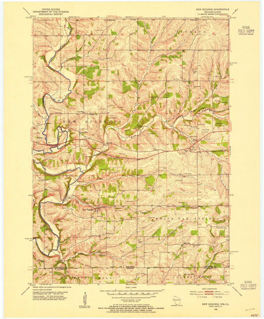 Classic USGS New Diggings Wisconsin 7.5'x7.5' Topo Map Image